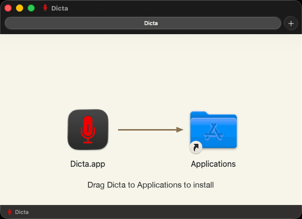 Dicta DMG installer — drag to Applications